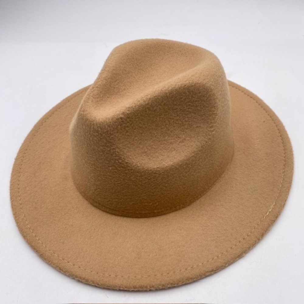 Unbranded Wide Brim Fedora Hat Women OSFM Tan Camel Adjustable Felt Boho Classic
